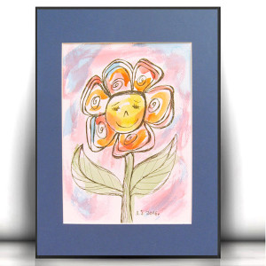 obraz dla dziewczynki, akwarela  z kwiatkiem, boho dekoracja do domu, grafika do dziecięcego pokoju, ręcznie malowany obraz, kolorowy obrazek na ścianę