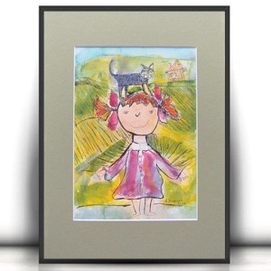 dziewczynka rysunek A4, obrazek do pokoju dziewczynki, akwarela z dziewczynką, malowny ręcznie obrazek dla dziewczynki 21x30