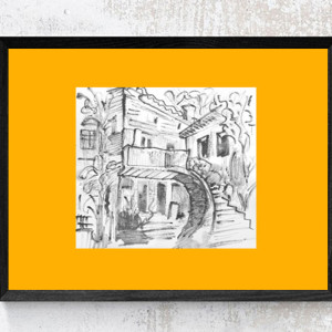 retro plakat 30x40, vintage plakat z domami, architektura plakat A3, domy obrazek 30x40, boho plakat A3, minimalizm plakat na ścianę, plakat z budynkiem, podróże plakat 30x40