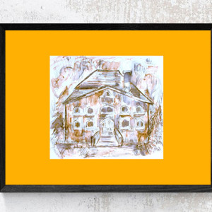 retro plakat 30x40, vintage plakat z domemi, architektura plakat A3, dom obrazek 30x40, boho plakat A3, plakat z budynkiem, budynek plakat, minimalizm plakat na ścianę