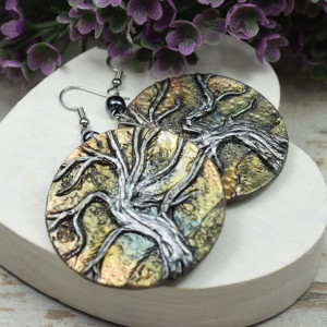 Jesienne, duże kolczyki z motywem drzewa