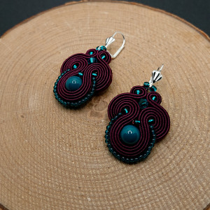 BURGUNDOWO-MORSKIE WISZĄCE KOLCZYKI SUTASZ