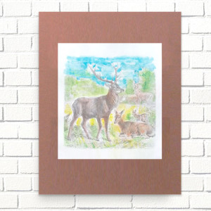 retro plakat A3, retro grafika na ścianę, 30x40 plakat z jeleniem, myśliwski obraz A3, skandynawski plakat z jelonkiem, boho dekoracja, vintage plakat ze zwierzętami, zwierzęta plakat jelenie