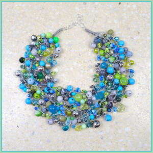 6113 szary, zielony, niebieski naszyjnik, kolia