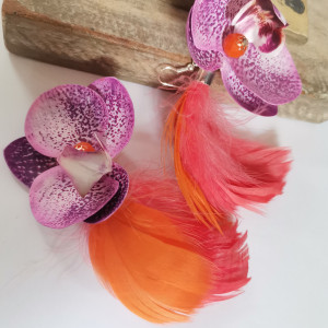 Kolczyki boho kwiaty piora