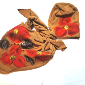 Komplet chusta handmade wełniana handmade