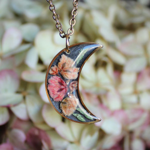 Gwiaździsta Noc złota zawieszka złoty wisiorek naszyjnik żywica z żywicy kwiaty z kwiatami księżyc kwiaty żywica biżuteria czarna brokatowa