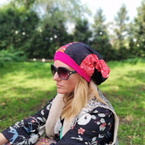 Czapka smerfetka patchworkowa