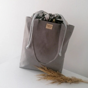 Torba H A N A Monkey & Banan Tree - duża szara torba z kominem z nubuku