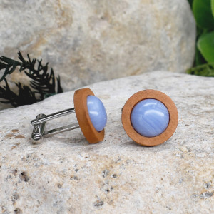 Drewniane spinki do mankietów koszuli z agatem #189