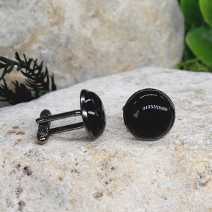 Czarne stalowe spinki do mankietów koszuli z czarnym agatem #192