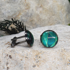 Czarne spinki do mankietów koszuli z oczkiem / abstrakcja, geometria #195