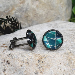 Czarne spinki do mankietów koszuli z oczkiem / abstrakcja, geometria #198