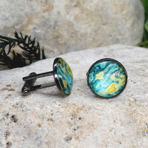 Czarne spinki do mankietów koszuli z oczkiem / abstrakcja, geometria #199