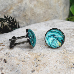 Czarne spinki do mankietów koszuli z oczkiem / abstrakcja, geometria #201