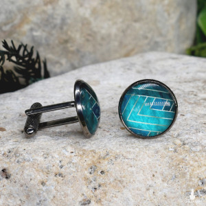 Czarne spinki do mankietów koszuli z oczkiem / abstrakcja, geometria #202