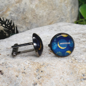 Czarne spinki do mankietów koszuli z oczkiem / abstrakcja, geometria #203