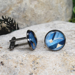 Czarne spinki do mankietów koszuli z oczkiem / abstrakcja, geometria #205