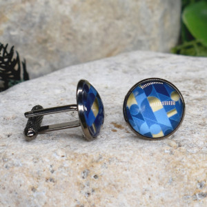 Czarne spinki do mankietów koszuli z oczkiem / abstrakcja, geometria #208