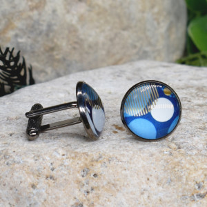 Czarne spinki do mankietów koszuli z oczkiem / abstrakcja, geometria #209