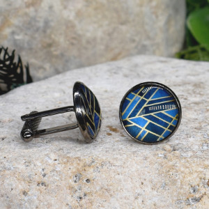 Czarne spinki do mankietów koszuli z oczkiem / abstrakcja, geometria #211