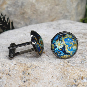 Czarne spinki do mankietów koszuli z oczkiem / abstrakcja, geometria #214