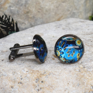 Czarne spinki do mankietów koszuli z oczkiem / abstrakcja, geometria #219