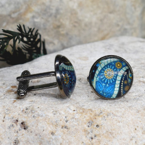 Czarne spinki do mankietów koszuli z oczkiem / abstrakcja, geometria #222