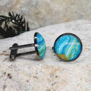 Czarne spinki do mankietów koszuli z oczkiem / abstrakcja, geometria #223