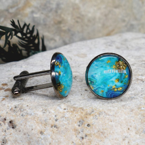 Czarne spinki do mankietów koszuli z oczkiem / abstrakcja, geometria #224