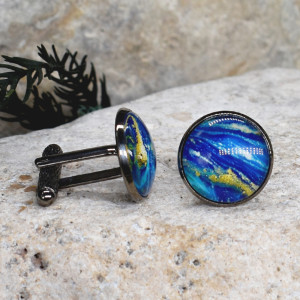 Czarne spinki do mankietów koszuli z oczkiem / abstrakcja, geometria #227