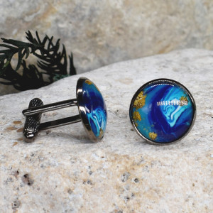 Czarne spinki do mankietów koszuli z oczkiem / abstrakcja, geometria #228