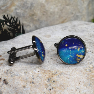 Czarne spinki do mankietów koszuli z oczkiem / abstrakcja, geometria #232