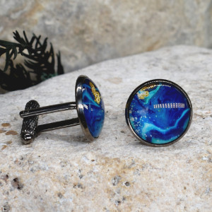 Czarne spinki do mankietów koszuli z oczkiem / abstrakcja, geometria #233