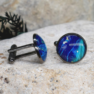 Czarne spinki do mankietów koszuli z oczkiem / abstrakcja, geometria #235