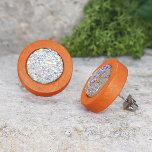 Drewniane kolczyki sztyfty z druzami boho #1