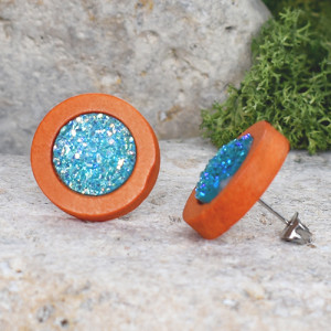 Drewniane kolczyki sztyfty z druzami boho #4