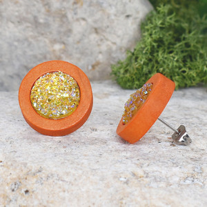 Drewniane kolczyki sztyfty z druzami boho #6