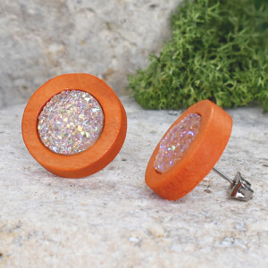 Drewniane kolczyki sztyfty z druzami boho #7