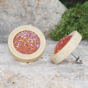Drewniane kolczyki sztyfty z druzami boho #16