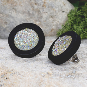 Drewniane kolczyki sztyfty z druzami boho #18