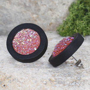 Drewniane kolczyki sztyfty z druzami boho #21