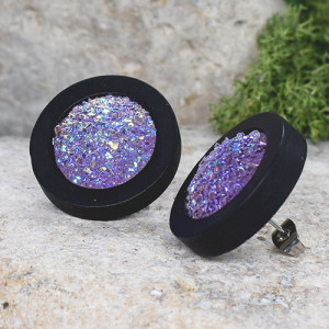 Drewniane kolczyki sztyfty z druzami boho #23