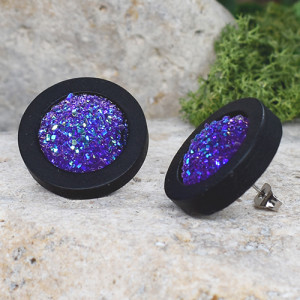 Drewniane kolczyki sztyfty z druzami boho #26