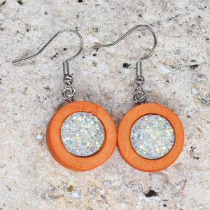 Drewniane wiszące kolczyki z druzami boho #27