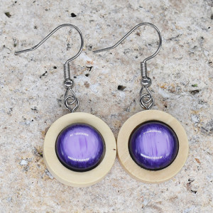 Drewniane wiszące kolczyki z kaboszonami boho #33