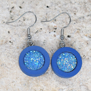 Drewniane wiszące kolczyki z druzami boho #35