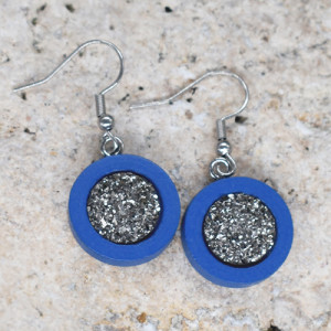 Drewniane wiszące kolczyki z druzami boho #36