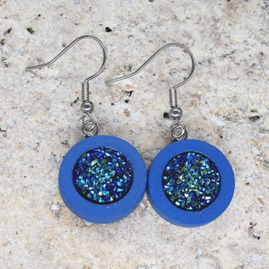 Drewniane wiszące kolczyki z druzami boho #37