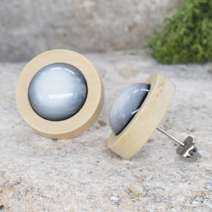 Drewniane kolczyki sztyfty z kolorowymi kaboszonami boho #47